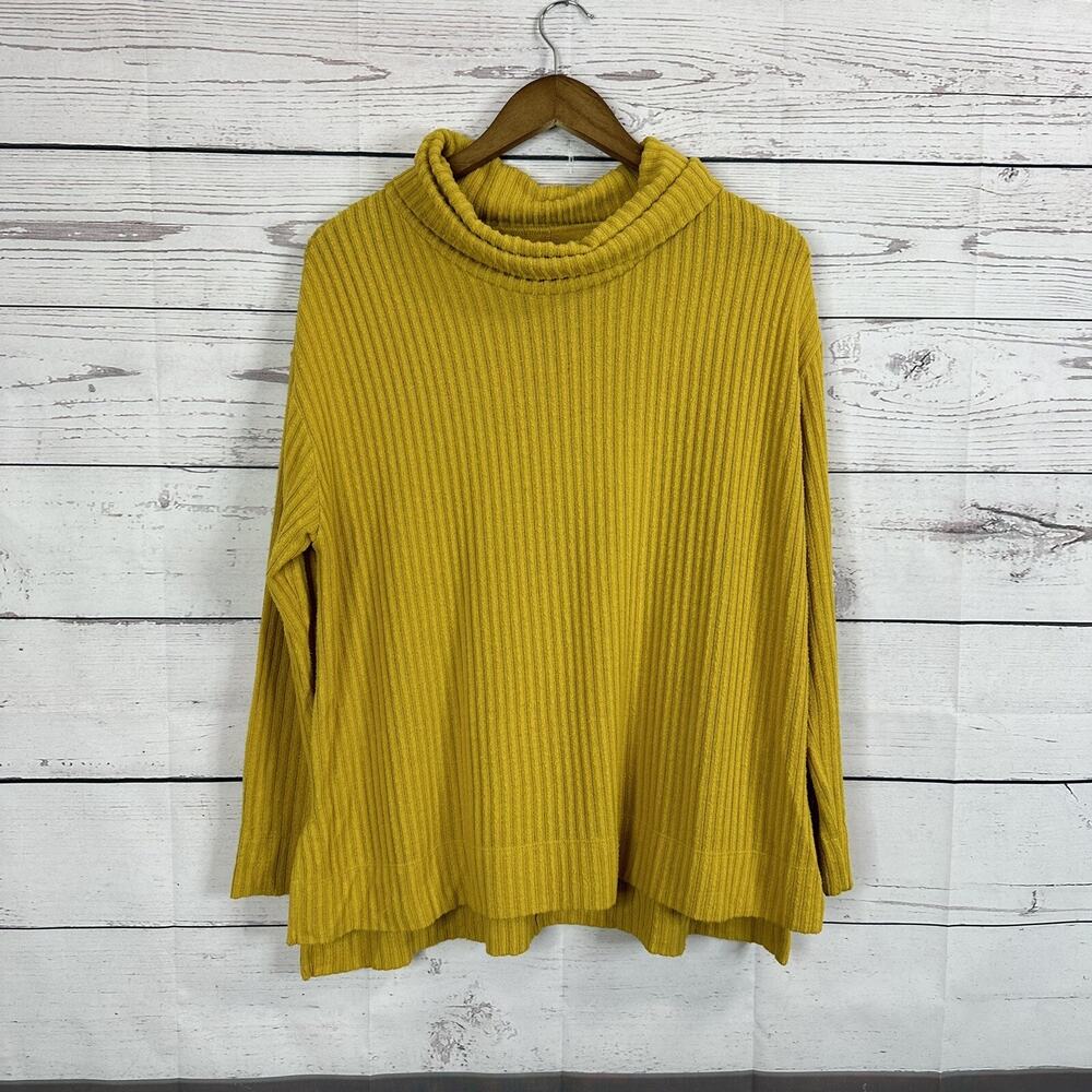 Maeve Anthropologie Sweater Women Small Cowl Neck Mustard Ribbed Oversized Vanna